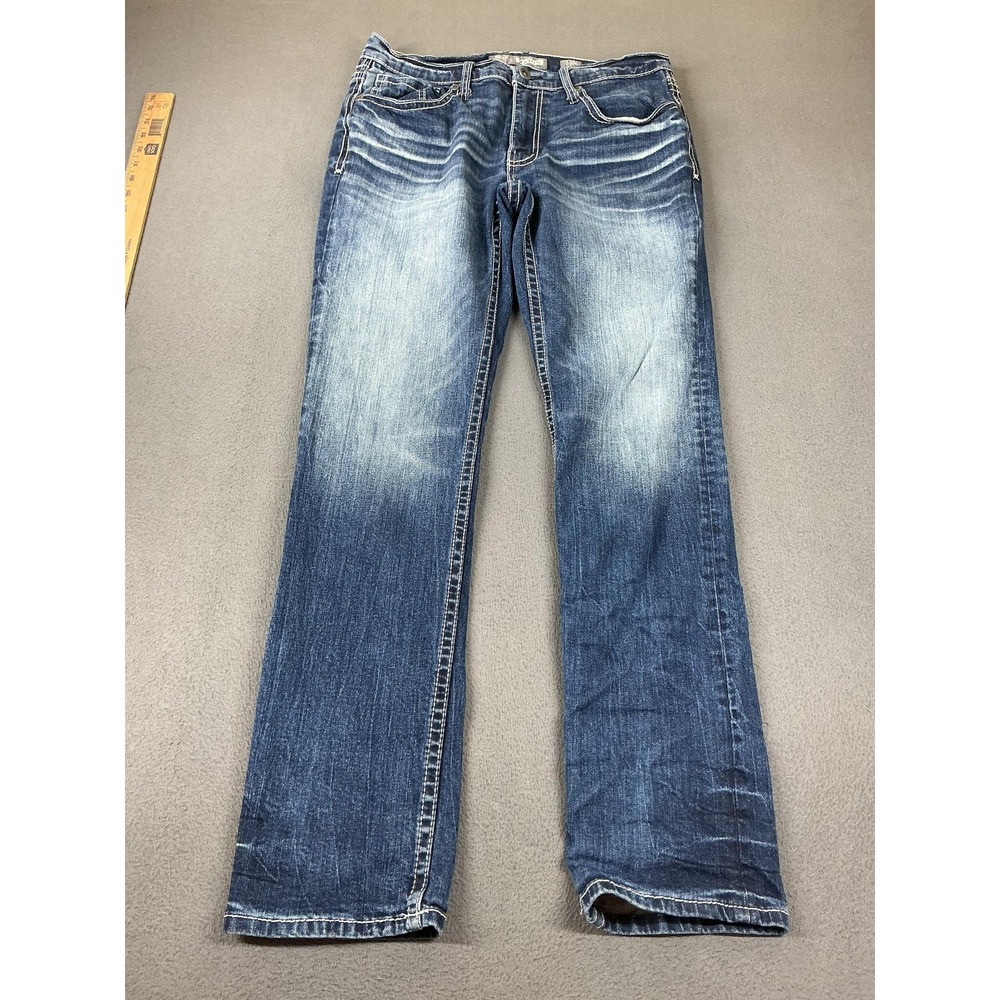 BKE Mason Jeans Mens 32x32 Medium Wash Blue Slim Tapered Distressed Denim